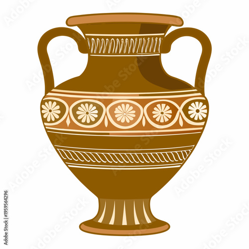 An ancient greek amphora vase with decorative floral and geometric patterns