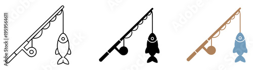 fishing rod icon set angler equipment