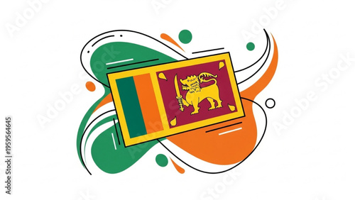 Vibrant Sri Lankan flag illustration with lion symbol on colorful abstract background
