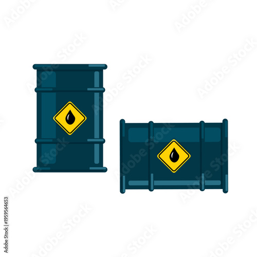 Oil Drums: An illustration depicts a pair of oil drums, symbols of energy and industry, each marked with a warning sign, signifying potential hazards.