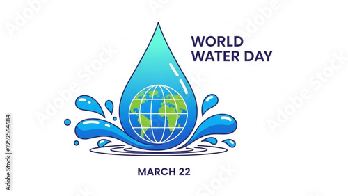 World Water Day illustration of globe with water droplets on March 22