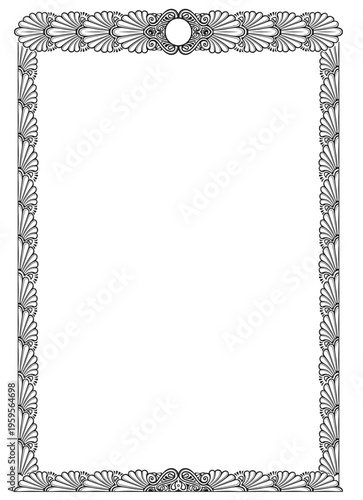 Intricate Frame Design: A detailed illustration showcasing a meticulously crafted decorative frame, designed with elegant lines and delicate floral motifs, exuding sophistication and artistry. 