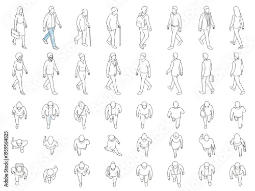 Architectural drawings and urban planning elements including cars, buildings, and people silhouettes for design projects