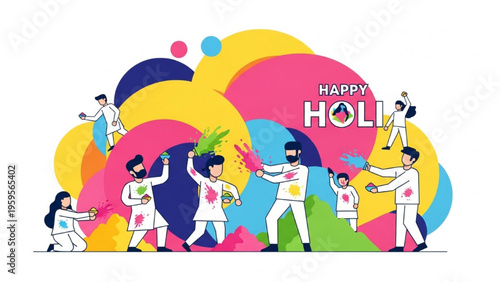 People Celebrate Holi Festival with Colorful Powders Outdoors Freely