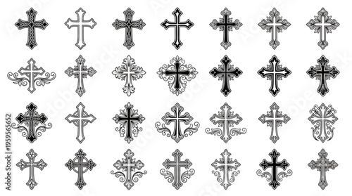 A collection of ornate and decorative cross designs for religious or symbolic representation