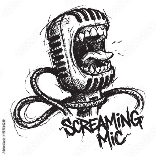 Screaming Microphone with Open Mouth.