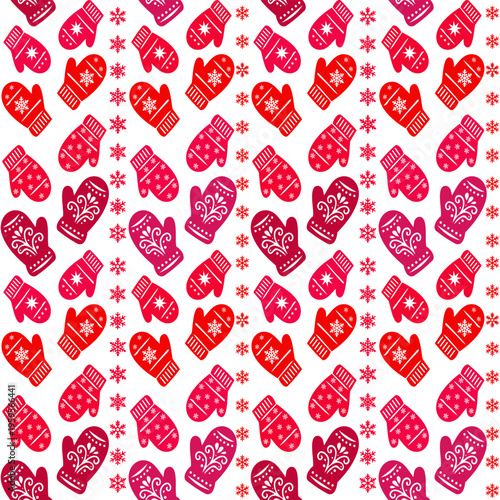 Christmas Mittens on White Pattern