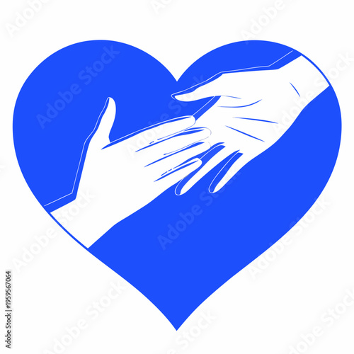 Two hands reaching towards each other within a blue heart shape