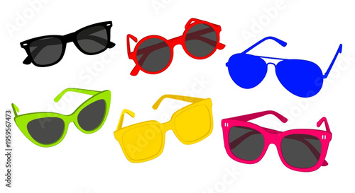 Colorful vector illustration of six trendy sunglasses designs