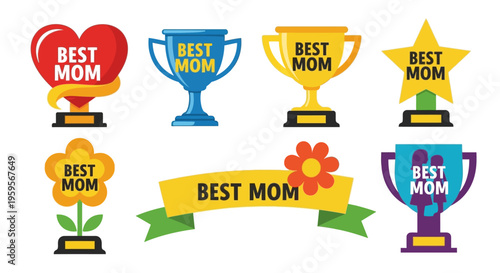 Colorful best mom trophy vector graphics and illustrations