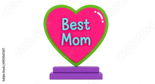 Colorful heart shaped best mom trophy on purple base illustration
