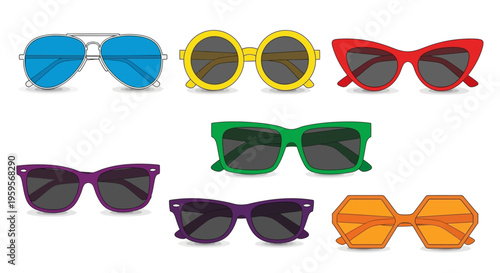 Colorful vector illustration of various stylish sunglasses designs