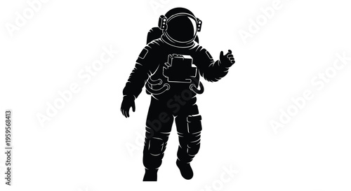 Silhouette of an astronaut floating in space gesturing with one hand