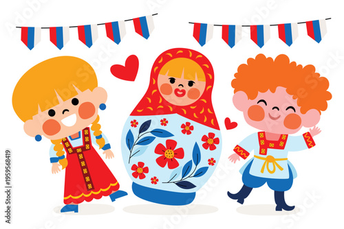 Russian Kids With Matroushka Doll