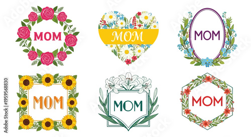 Colorful mom greeting card vector graphics with flower designs