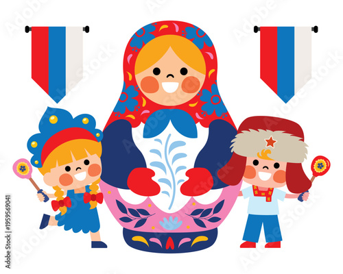 Russian Kids With Matroushka Doll