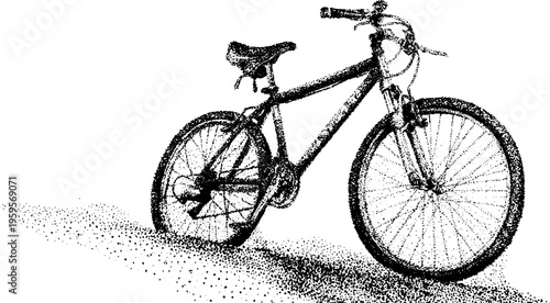 Mountain bike offroad adventure in black and white stipple art for poster design