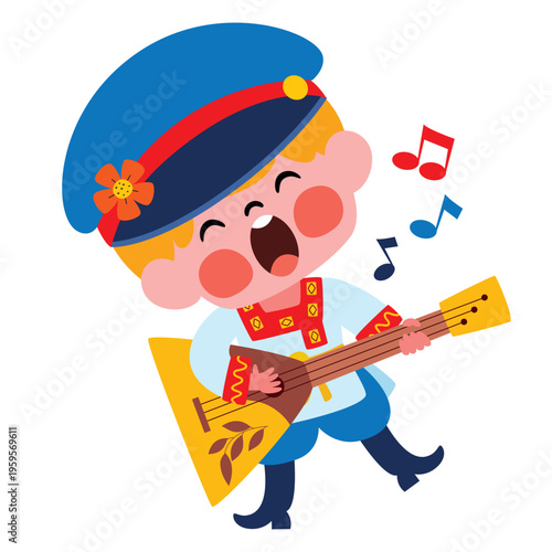 Russian Kid Singing With Balalaika