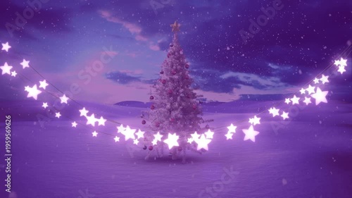 Animation of strings of glowing christmas fairy lights decoration and christmas tree