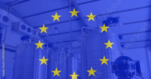 Animation of flag of eu over factory