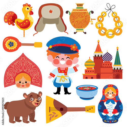 Russian Culture Elements Flat Drawing