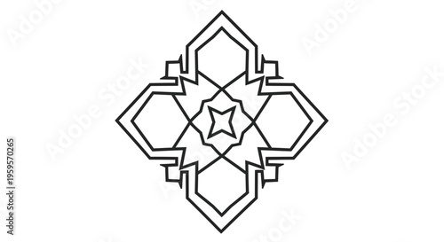 Geometric black line art featuring nested diamond and star shapes on white