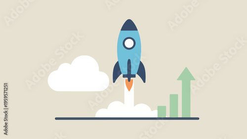 Rocket soars upwards with growing graph nearby