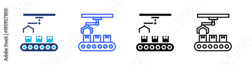Assembly Line Multi Style Icon Set Vector 