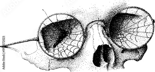 Black and white skull with spiderweb eye sockets - halloween design concept for posters and prints