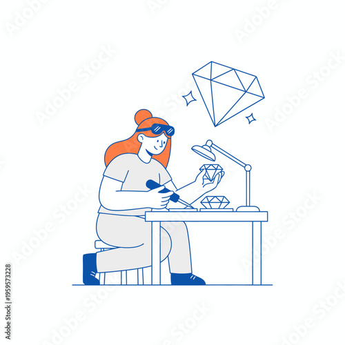 Skilled artisan meticulously crafting a precious diamond with precision tools.