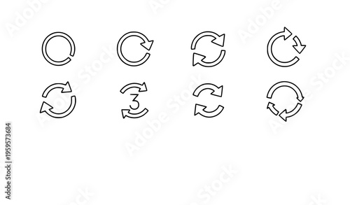 A set of simple black and white circular arrow icons for design