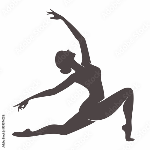 A black silhouette of a woman gracefully performing a ballet lunge