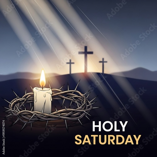 A holy saturday scene with a candle and crosses