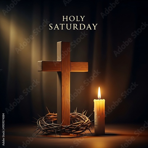 A holy saturday scene with a cross and candle