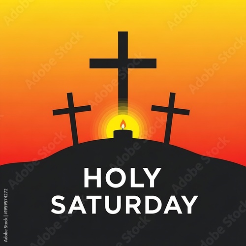 A holy saturday graphic with three crosses on a hill
