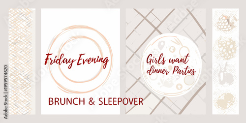 A collage featuring text patterns and illustrations for a girls event