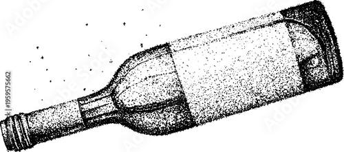 Wine bottle with sacred geometry halo in black and white stipple art for design and decor