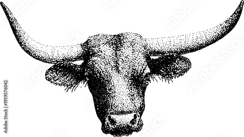 Taurus zodiac bull symbol in black and white stipple art for astrological and design projects