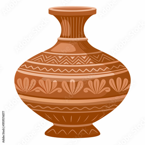 An ornate terracotta colored ancient greek amphora vase illustration