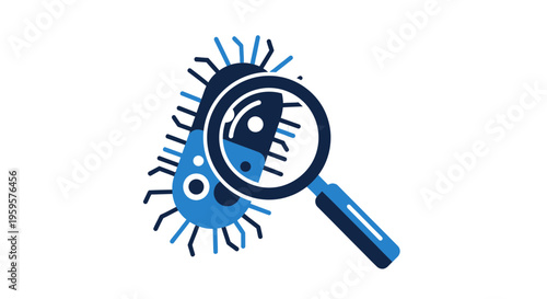 Magnifying Glass Inspecting Bacteria Cell, Microbe Research, Scientific Discovery