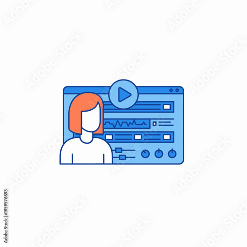 Video Editing Software Interface with User Illustration.