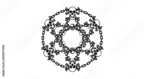 Skull and Crossbones Chain Pattern Forming an Intricate Gothic Design on a White Background