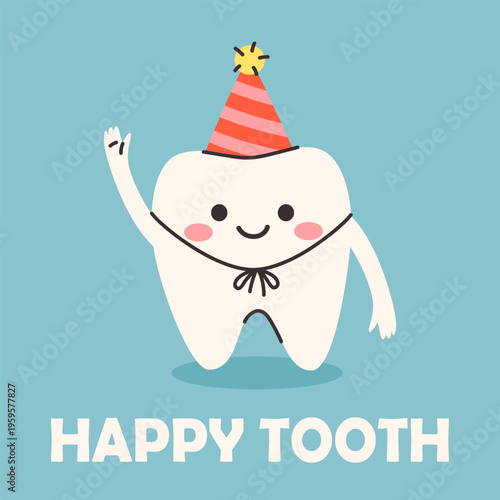 WeCute cartoon tooth with dental floss. Hand drawn cartoon sketch vector illustration. Mascot of child stomatology