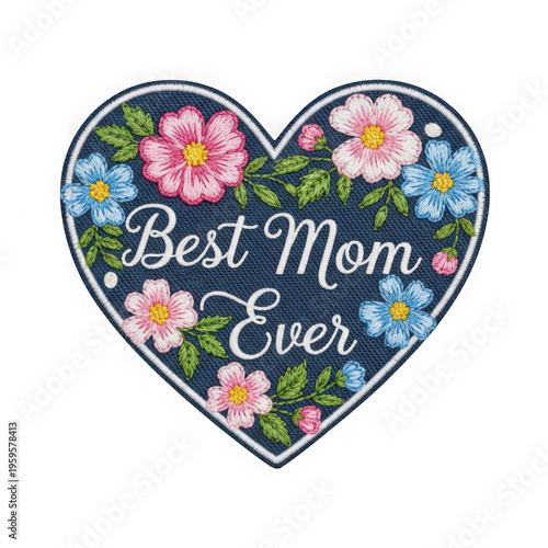 Best mom ever heart shape with colorful flowers and text isolated on transparent background