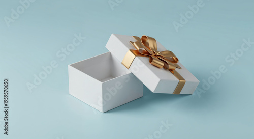Wallpaper Mural Gift box white empty, open cover on pastel blue background, top view. Blank space, branding template, product presentation Torontodigital.ca