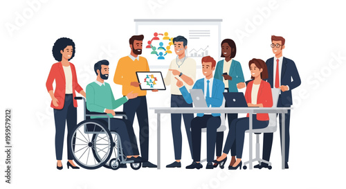 Diverse group of people with disability in business meeting