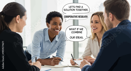 Diverse group of business people brainstorming and discussing ideas together in a meeting