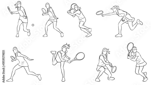Female Tennis Player Line Drawing.