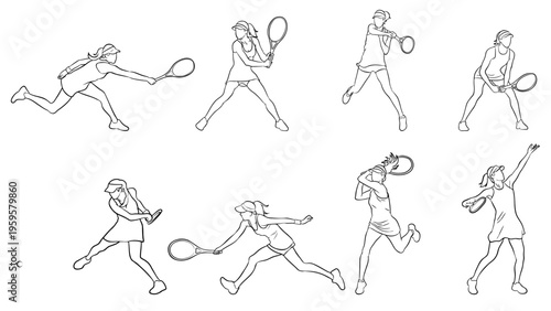 Female Tennis Player Line Drawing.