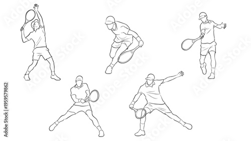 Male Tennis Player Line Illustration.